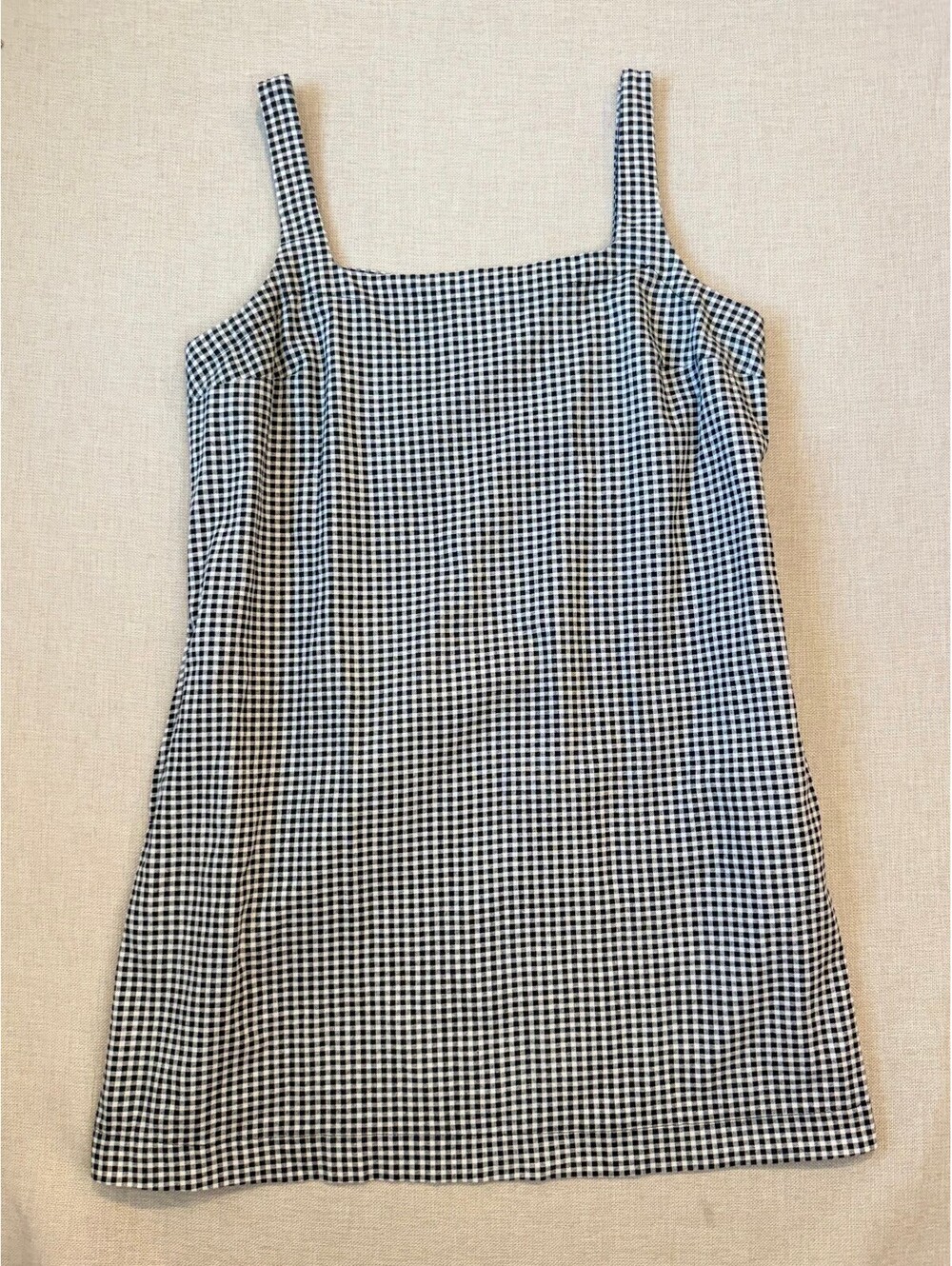A New Day Black White Gingham Square Neck Mini Shift Dress, Size Medium